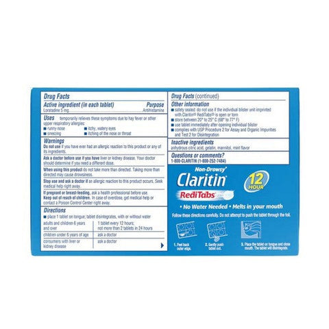 Claritin, Loratadine Antihistamine 12 Hour Allergy Reditabs, 5 Mg, 30 Tabs