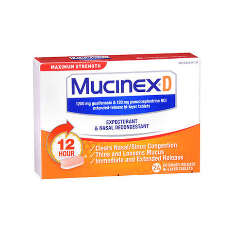 Mucinex, D Maximum Strength Expectorant And Nasal Decongestant, 24 tab