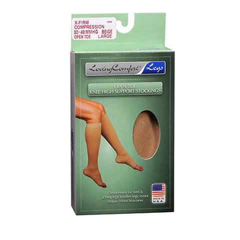 Loving Comfort, Knee High Support Stockings X-Firm Compression Open Toe Large Beige, 1 Pair Loving Comfort