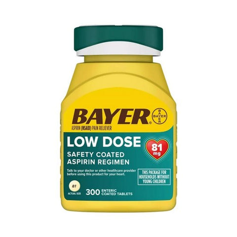 Bayer, Low Dose Safety Coated Aspirin Regimen Pain Reliever Tablets, 81 Mg, 300 tabs Bayer