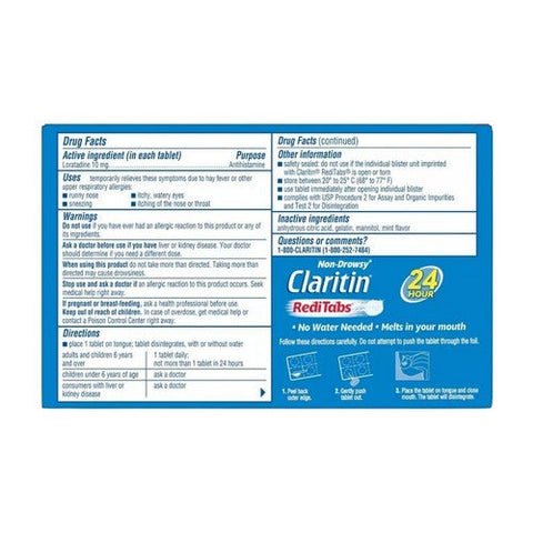 Claritin, Loratadine Antihistamine 24 Hour Allergy Reditabs, 10 Mg, 30 Tabs