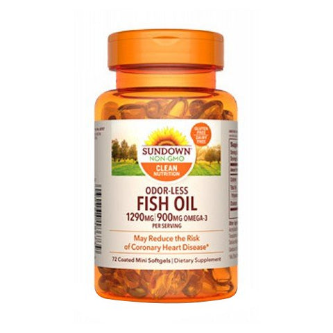 Sundown Naturals, Sundown Naturals Odorless Premium Omega-3 Fish Oil, 1290 mg, 72 Count