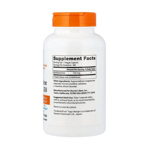 Doctors Best, Benfotiamine With BenfoPure, 150 mg, 360 Veggie Caps Doctors Best