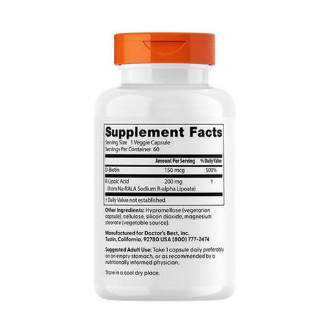 Doctors Best, Stabilized R-Lipoic Acid, 200 mg, 60 Veggie Caps Doctors Best