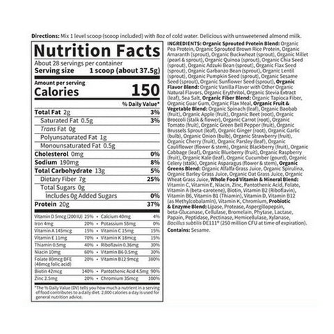 Garden of Life, RAW Organic Meal, Vanilla 969 Grams