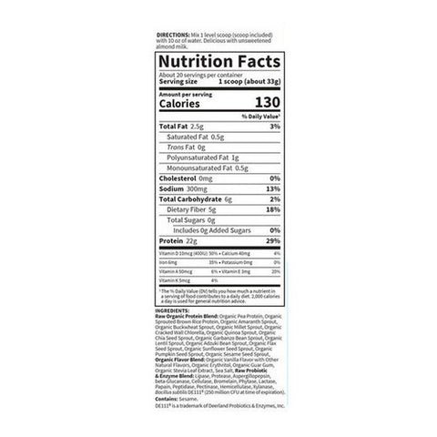 Garden of Life, Raw Organic Protein Powder Vanilla, Vanilla 631 g