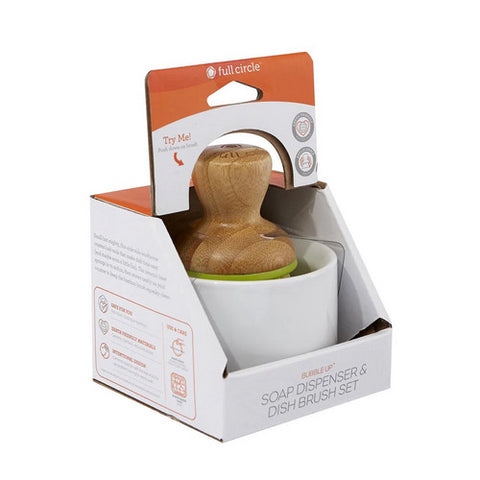 Full Circle Home, Bubble Up 2.36 Inch With Bamboo Dish Brush Green, GREEN 1 COUNT