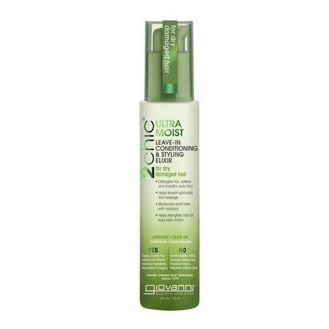 Giovanni Cosmetics, 2Chic Ultra-Moist Leave-In Conditioning And Styling Elixir With Avocado & Olive Oil, Leave In Avocado and Olive Oil 4 OZ