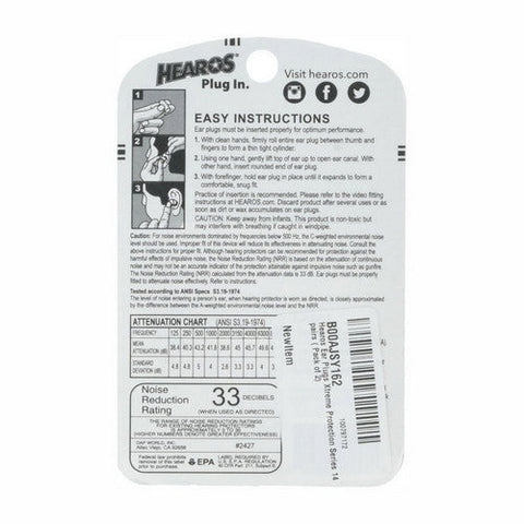 Hearos, Ear Plugs, Xtreme Protection, 14 pair Hearos