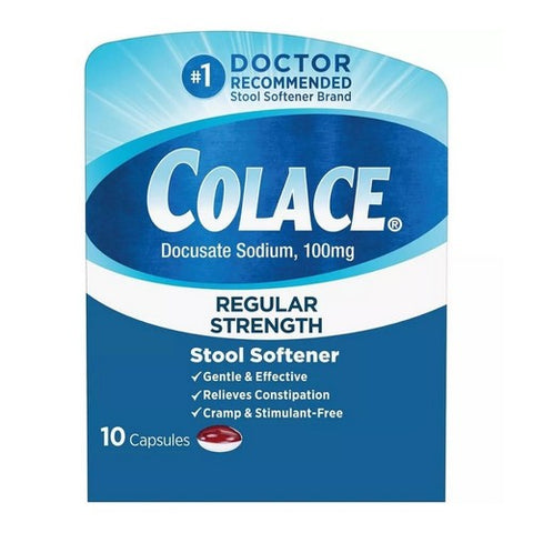 Colace, Docusate Sodium Regular Strength Stool Softener, 100 Mg, 10 Caps Colace