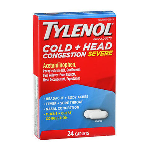 Tylenol, Cold Head Congestion Severe Caplets, 24 Caps