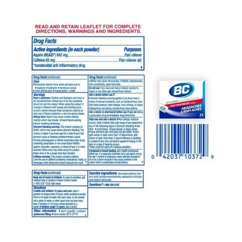 BC, Pain Relief Powder Stick Packs On The Go, 24 Each BC