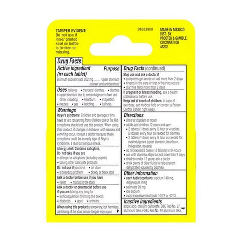 Pepto-Bismol, Bismuth Subsalicylate Upset Stomach Reliever Antidiarrheal Chewable Cherry, 12 Tablets