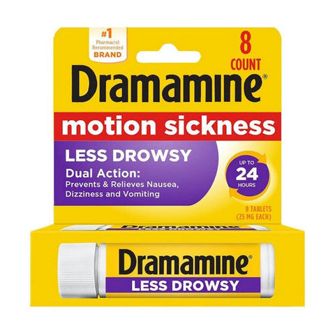 Dramamine, Motion Sickness Meclizine Hydrochloride Antiemetic Less Drowsy Tablets, 25 Mg, 8 Tabs Dramamine