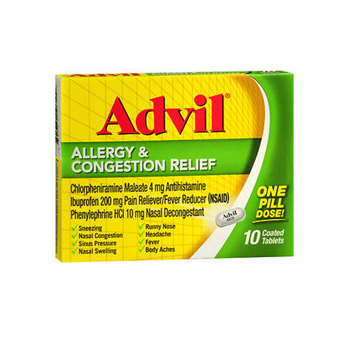 Advil, Allergy Congestion Relief Coated Tablets, 10 Tabs