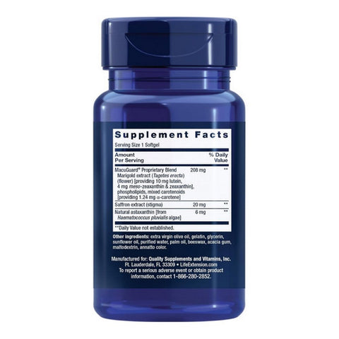 Life Extension, Macuguard Ocular Support Plus Astaxanthin and C3G, 60 Sgels