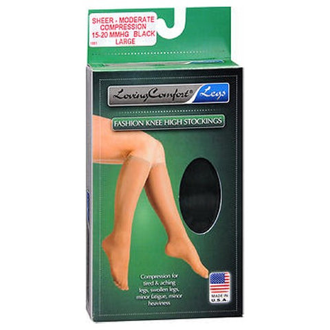 Scott Specialties, Fashion Knee High Stockings Sheer Moderate Compression Black Medium, Large 1 Pair