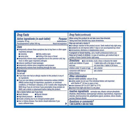 Claritin, 24 Hour Allergy And Congestion, 15 Tabs Claritin