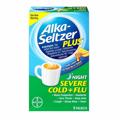 Bayer, Alka-Seltzer Plus Night Severe Cold & Flu Powder Packets, Honey Lemon 6 Each