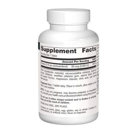 Source Naturals, Vitamin D-3, 2000 IU, Black Cherry-Peach 60 Tabs Source Naturals