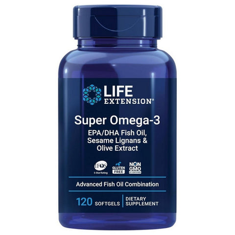 Life Extension, Super Omega 3 EPA And DHA Fish Oil Sesame Lignans And Olive Extract, 120 Soft Gels