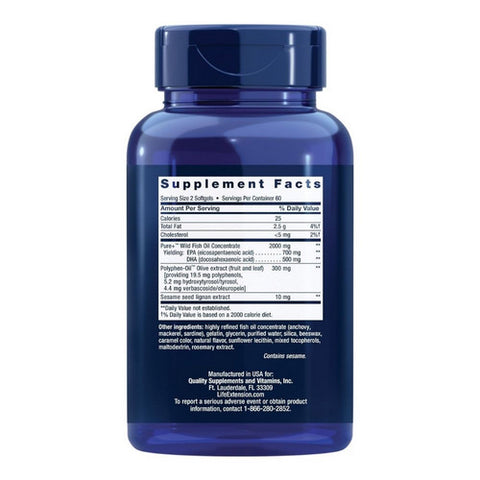 Life Extension, Super Omega 3 EPA And DHA Fish Oil Sesame Lignans And Olive Extract, 120 Soft Gels