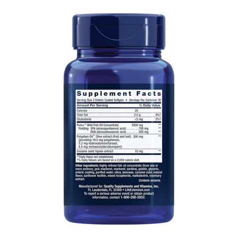 Life Extension, Super Omega-3 EPA/DHA Fish Oil, Sesame Lignans & Olive Extract Enteric Coated, 60 Soft Gels