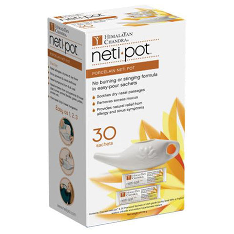 Himalayan Institute, Porcelain Neti Pot with Neti Salt Sachets, 8 Oz