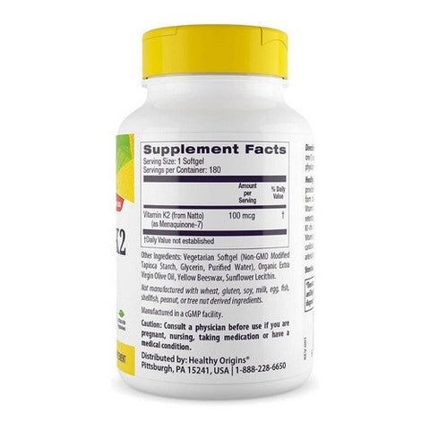 Healthy Origins, Vitamin K2 And MK-7, 100 Mcg, 180 Veggie Softgels Healthy Origins