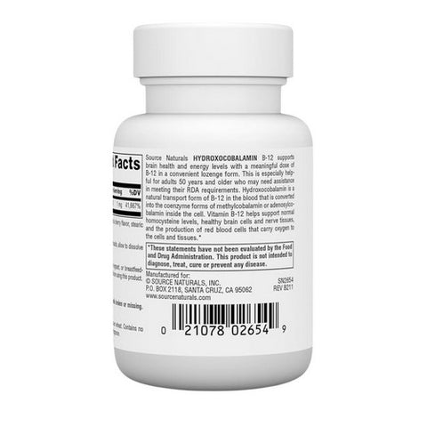 Source Naturals, HydroxoCobalamin Vitamin B-12, 60 Tabs