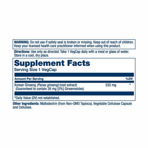 Solaray, Korean Ginseng Root Extract, 535 mg, 60 Caps Solaray
