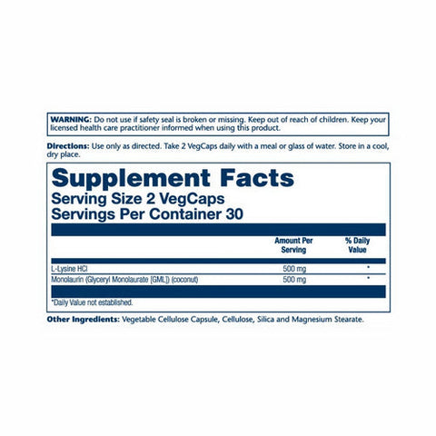 Solaray, L-Lysine Monolaurin 1:1 Ratio, 60 Veg Caps Solaray