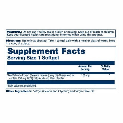 Solaray, Saw Palmetto Berry Extract, 160 mg, 60 Softgels Solaray