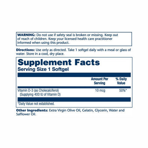 Solaray, Vitamin D-3, 400 IU, 120 Softgels Solaray