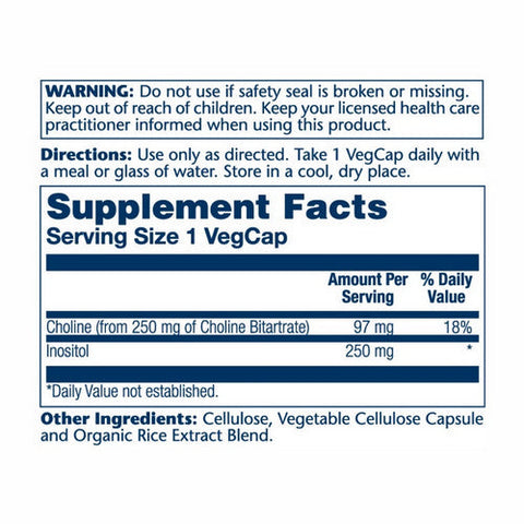 Solaray, Choline & Inositol, 250 mg, 100 Caps Solaray