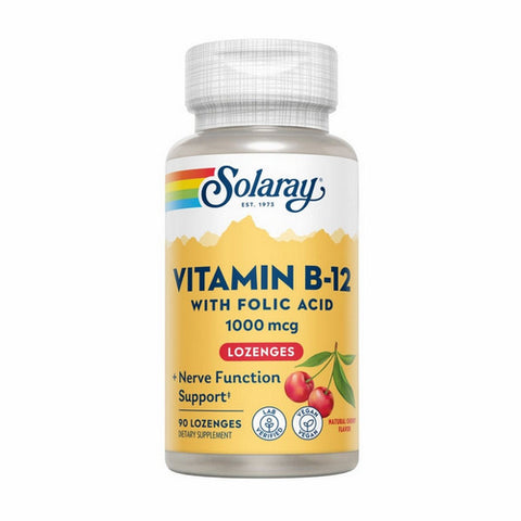 Solaray, Vitamin B-12 With Folic Acid Lozenges Natural Cherry, 1,000 mcg, 90 Lozenges