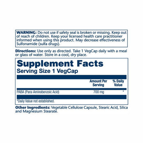 Solaray, PABA, 700 mg, 100 Caps Solaray