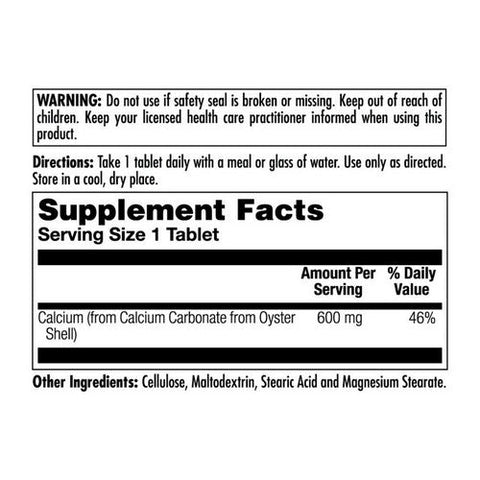 Kal, Oyster Shell Calcium, 600 mg, 100 Tabs Kal