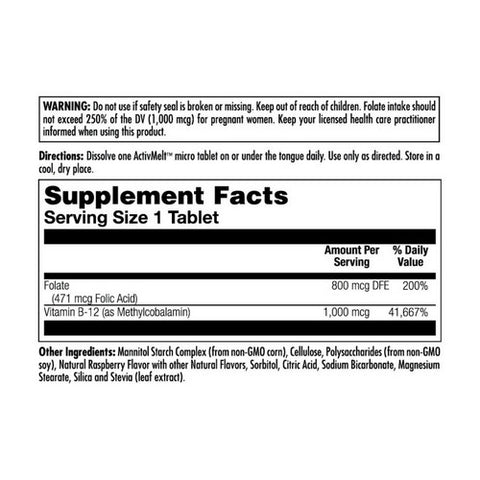 Kal, Folic Acid & B-12 ActivMelt, Raspberry 60 Tabs