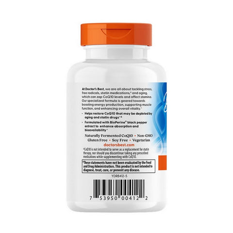 Doctors Best, High Absorption COQ10 with Bioperine, 200 mg, 60 Veggie Softgels