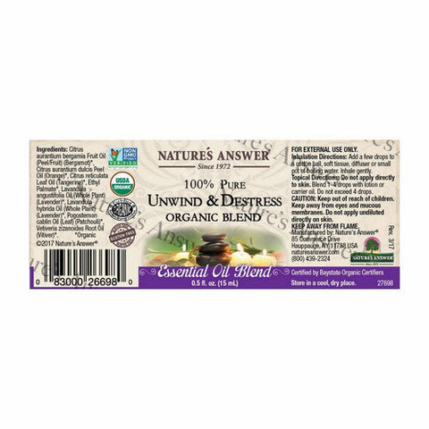 Nature's Answer, Pure Organic Essential Oil Blend Unwind And Destress, 0.5 Oz Nature's Answer