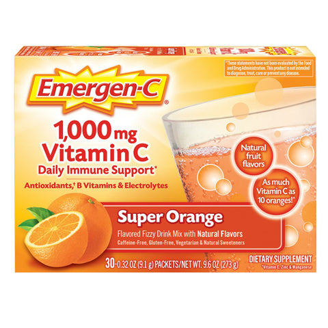 Emergen-C, Daily Immune Support Vitamin C Fizzy Drink Mix Super Orange, 1000 mg, Pack Of 30