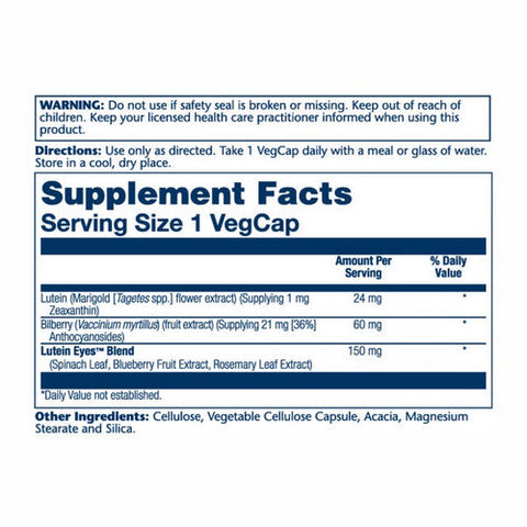 Solaray, Advanced Lutein Eyes 24 With Bilberry And Blueberry, 24 mg, 30 Veg Caps Solaray
