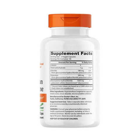 Doctors Best, Vegan Glucosamine Sulfate With GreenGrown Glucosamine, 1500 Mg, 180 Veggie Caps Doctors Best