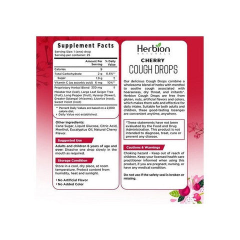 Herbion Naturals, Cough Drops, Cherry 25 Count Herbion Naturals