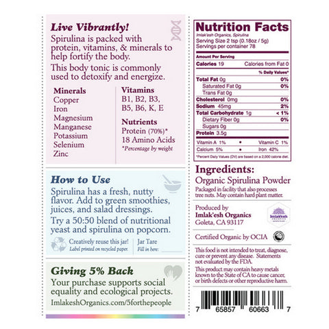 Imlakesh Organics, Organic Spirulina Powder, 14 Oz
