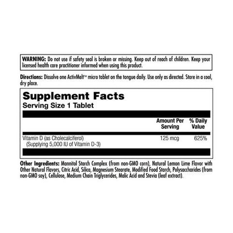 Kal, Ultra D-3 5000 IU ActivMelt Vegetarian, LemonLime 90 Count Kal