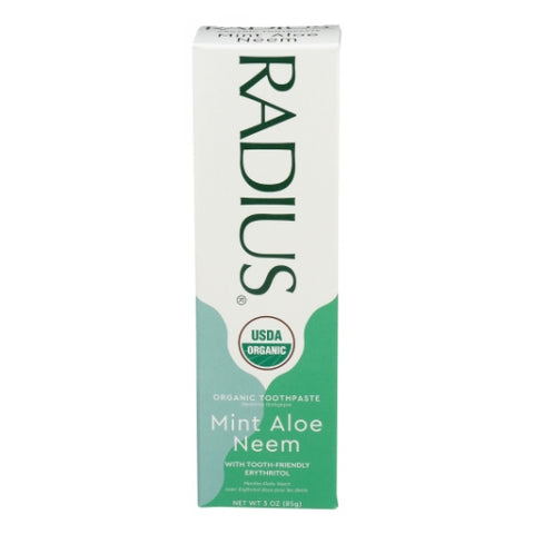 Radius, Organic Toothpaste Mint Aloe Neem, Mint Aloe Neem 3Oz