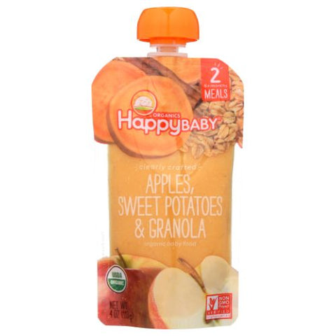 Happy Baby Food, Organic Clearly Crafted Apples Sweet Potatoes And Granola, 4 Oz(Case Of 16)