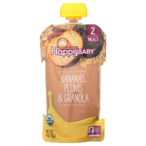 Happy Baby Food, Organic Clearly Crafted  Bananas Plums & Granola, 4 Oz(Case Of 16)